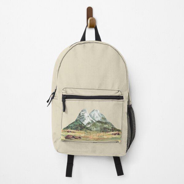 Item preview, Zugspitze alpine mountains landscape. Watercolor peaks and huts on fields. Germany designed and sold by BartolArt.