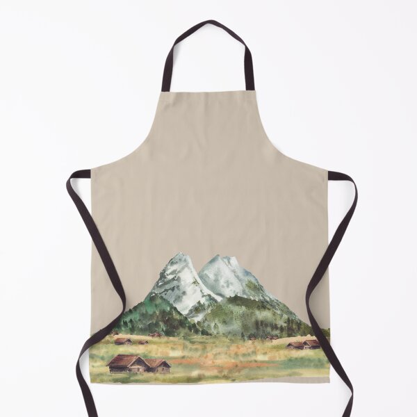 Item preview, Zugspitze alpine mountains landscape. Watercolor peaks and huts on fields. Germany designed and sold by BartolArt.