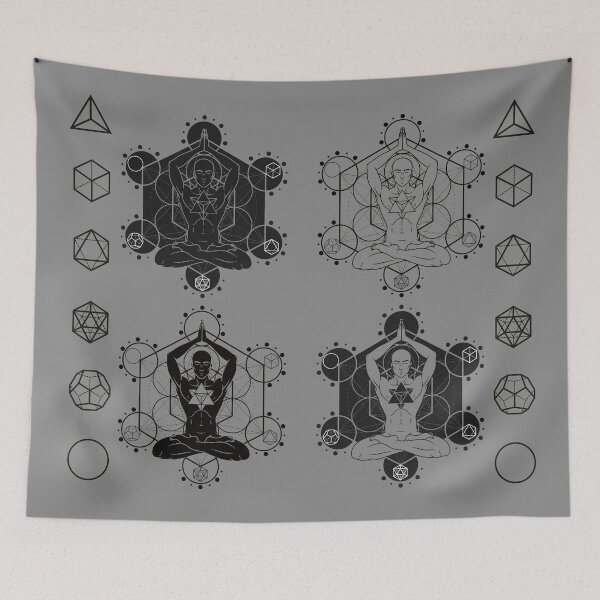 Item preview, Black & White Sacred Geometry Meditating Man – Sticker Set designed and sold by MJ Koldewyn.