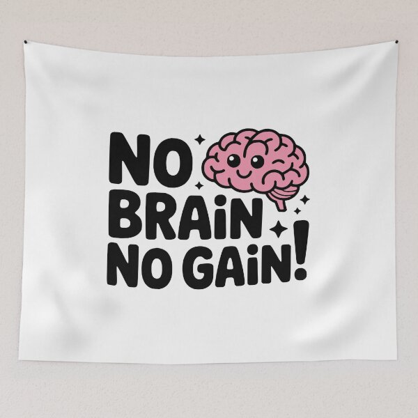 Item preview, No Brain No Gain! Cute Brain Pun designed and sold by PMCreative.