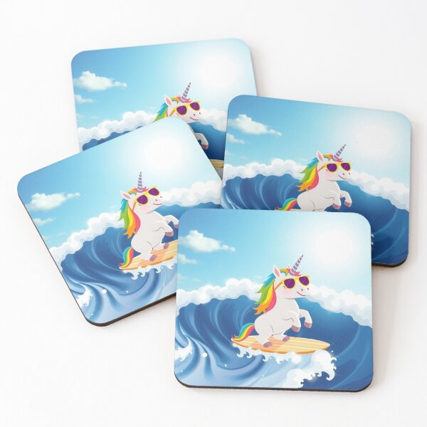 Item preview, Surfing cartoon unicorn designed and sold by MADandSANE-MArt.