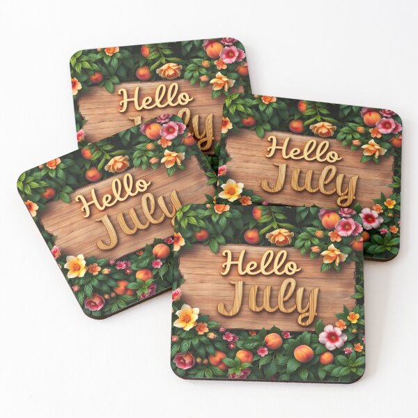 Item preview, Hello July – Wooden Sign with Peaches and Roses Journal Art designed and sold by EmeraldeaArt.