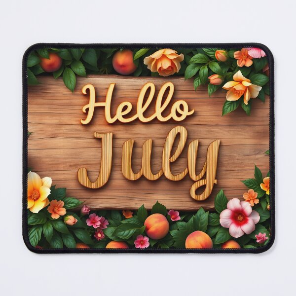 Item preview, Hello July – Wooden Sign with Peaches and Roses Journal Art designed and sold by EmeraldeaArt.