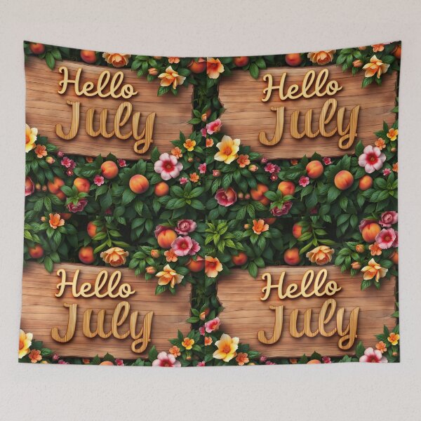 Item preview, Hello July – Wooden Sign with Peaches and Roses Journal Art designed and sold by EmeraldeaArt.