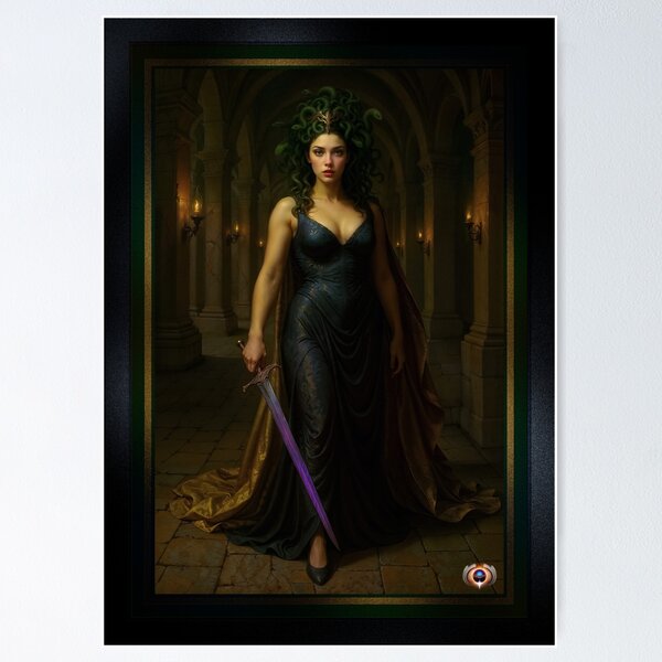 Portrait Of Medusa In The Ancient Temple Of Xylia Morianna Captivating AI Concept Art by Xzendor7 Poster