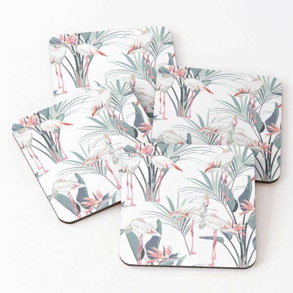 Item preview, Seamless pattern with white flamingos and pink mint tropical strelitzia flowers with leaves. Simple design for fabric. designed and sold by MatyKotiv.