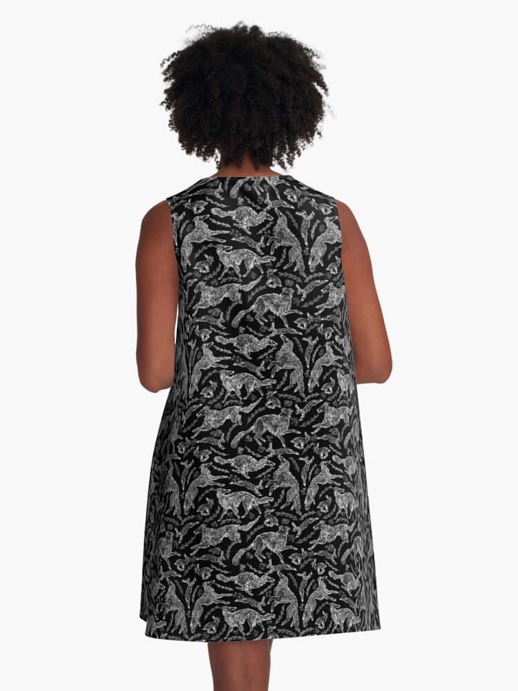 Thumbnail 3 of 4, A-Line Dress, Hounds and Hares - Black On White Inverted designed and sold by pepperhouse.