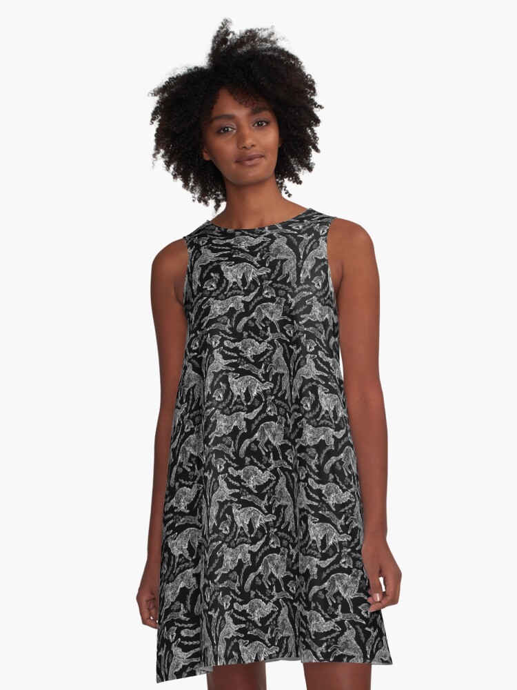 Thumbnail 1 of 4, A-Line Dress, Hounds and Hares - Black On White Inverted designed and sold by pepperhouse.