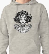 Gotisches Hexemädchen-Kopfporträt mit dem gelockten Haar und vier Augen. Hoodie