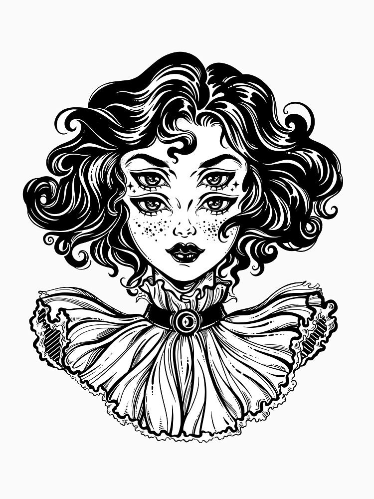 Gothic witch girl head portrait with curly hair and four eyes. by KatjaGerasimova