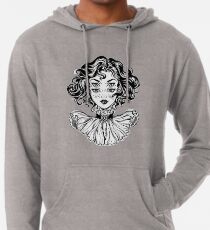 Gothic witch girl head portrait with curly hair and four eyes. Lightweight Hoodie