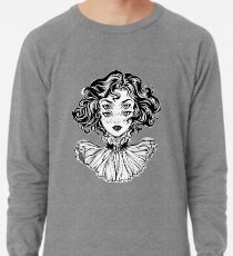 Gothic witch girl head portrait with curly hair and four eyes. Lightweight Sweatshirt
