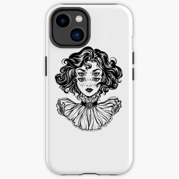 Gothic witch girl head portrait with curly hair and four eyes. iPhone Tough Case