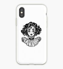 Vinilo y funda para iPhone Retrato gótico de la cabeza de la muchacha de la bruja con el pelo rizado y cuatro ojos.