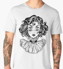 Gothic witch girl head portrait with curly hair and four eyes. Men's Premium T-Shirt