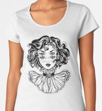 Gothic witch girl head portrait with curly hair and four eyes. Women's Premium T-Shirt