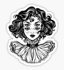 Gothic witch girl head portrait with curly hair and four eyes. Sticker