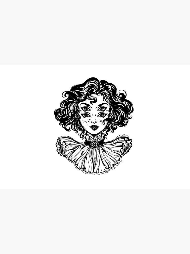 Gothic witch girl head portrait with curly hair and four eyes. Sticker for  Sale by KatjaGerasimova