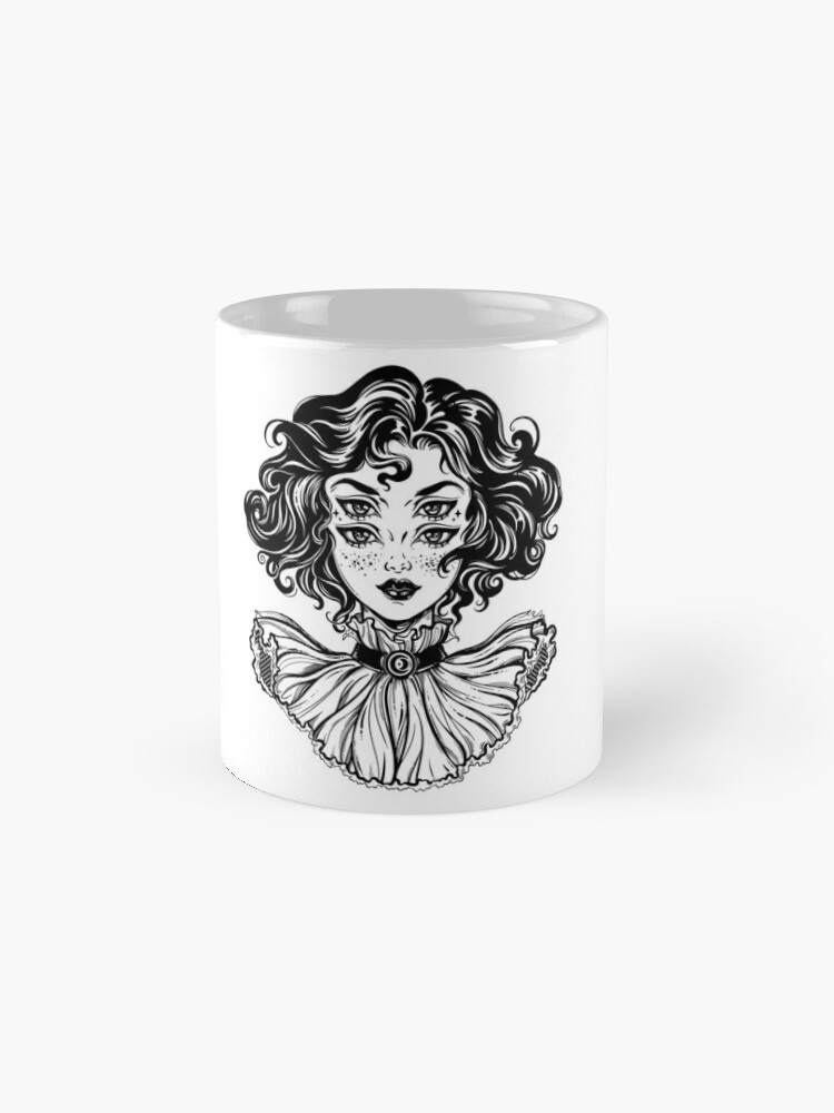 Gothic witch girl head portrait with curly hair and four eyes. Sticker  for Sale by KatjaGerasimova