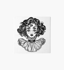 Gothic witch girl head portrait with curly hair and four eyes. Art Board