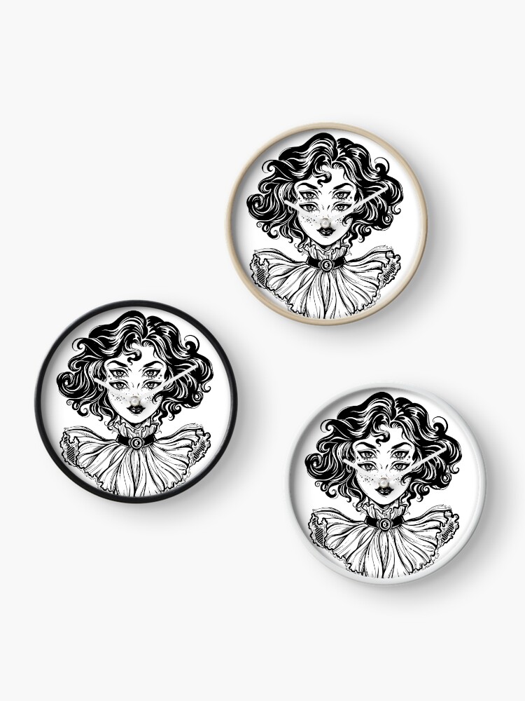 Gothic witch girl head portrait with curly hair and four eyes. Sticker  for Sale by KatjaGerasimova