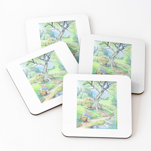 Item preview, Fantasy summer garden Scene watercolour illustration designed and sold by OilPaintsHatts.