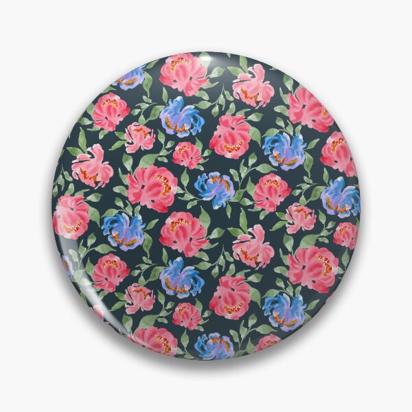 Item preview, Loose Watercolor Pink Peonies and Blue Peonies Dark Blue designed and sold by JasmineGDesigns.