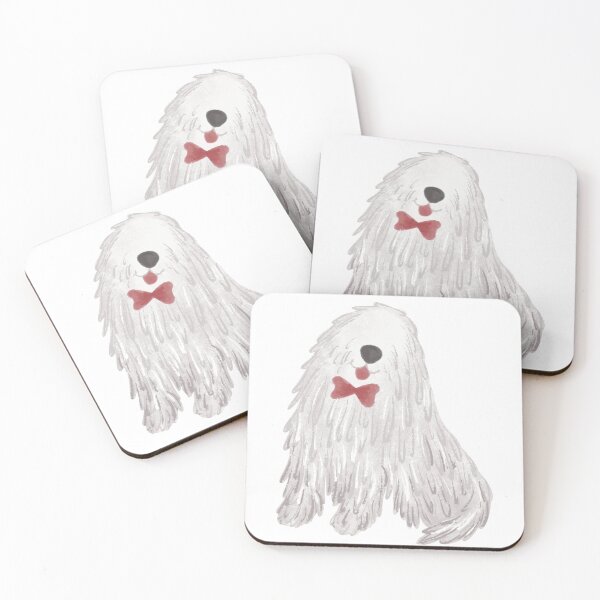 Item preview, Cute Shaggy White Dog with Red Bow Tie - Whimsical Pet Art designed and sold by nuteling.