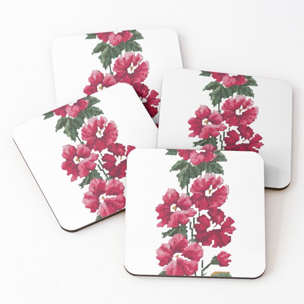 Item preview, Blooming Hollyhocks Cross-Stitch Art – Vintage Floral Embroidery Pattern designed and sold by Breaking Shop.