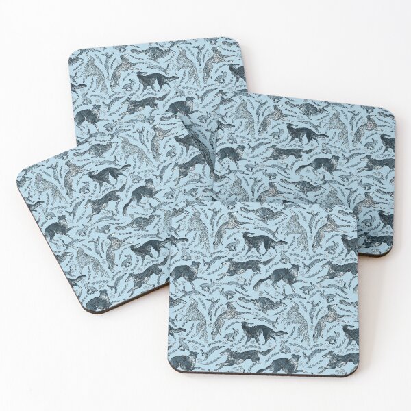 Item preview, Hounds and Hares - Shaded Blue Dogs on Pale Blue Field designed and sold by rutabagaprints.