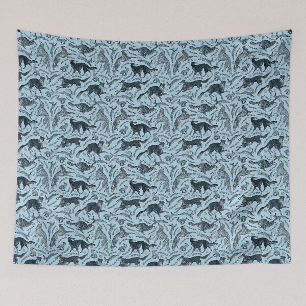 Item preview, Hounds and Hares - Shaded Blue Dogs on Pale Blue Field designed and sold by rutabagaprints.