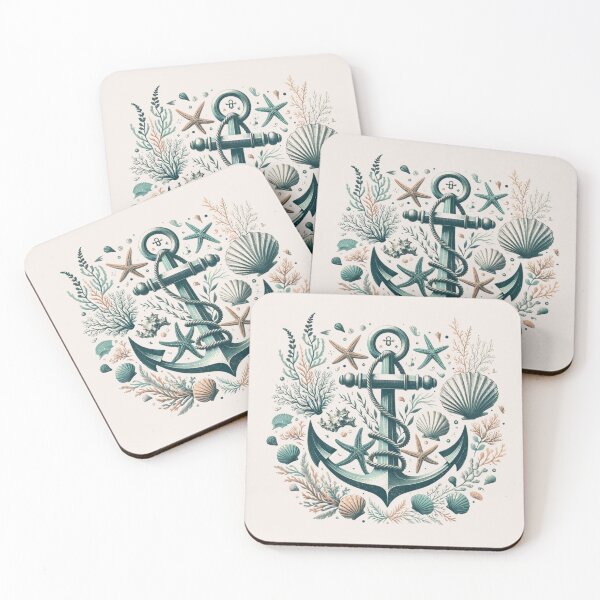 Item preview, Pastel Summer Coastal Seashell Starfish Coral Nautical Anchor  designed and sold by LEILA ART SPACE.