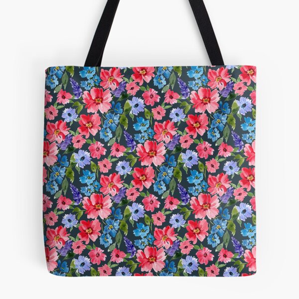 Item preview, Acuarela Rojo Azul Rosa y Morado Flores Vibrantes Azul Oscuro designed and sold by JasmineGDesigns.
