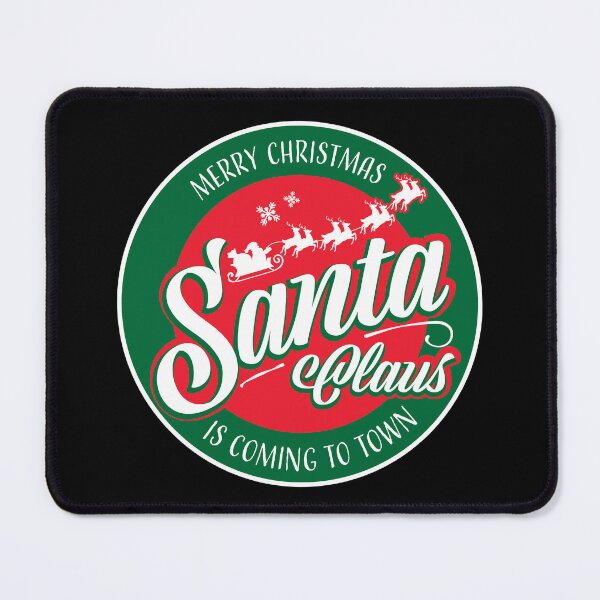 Item preview, Merry Christmas Santa Claus is coming to Town round badge logo with silhouette of Santa with flying reindeer and sleigh designed and sold by Jdawnink.