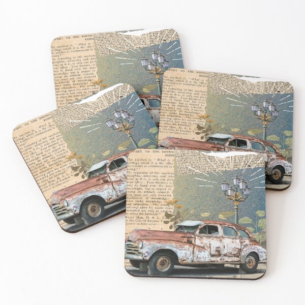 Item preview, Timeworn Tales – Vintage Car Collage with Retro Newspaper Aesthetic designed and sold by super611.