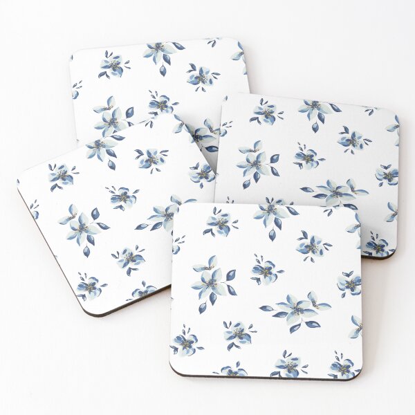 Item preview, White blue small flowers designed and sold by LiskoDesign.