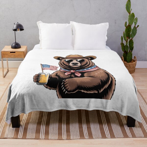 Item preview, Patriotic Grizzly Bear with American Flag & Beer Sunglasses and cowboy hat designed and sold by Free Soul Designs.