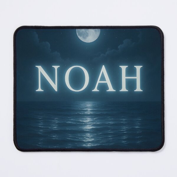 Item preview, Noah Moonlit Ocean Art – Glowing Name with Reflections Over Calm Night Sea designed and sold by VoidBloom Studio.