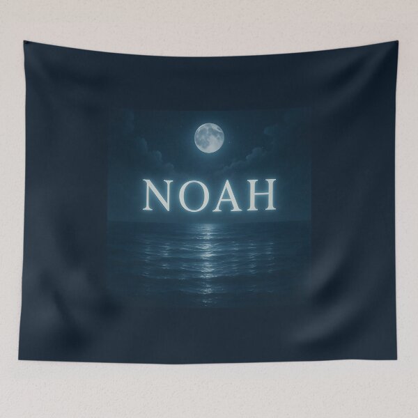 Item preview, Noah Moonlit Ocean Art – Glowing Name with Reflections Over Calm Night Sea designed and sold by VoidBloom Studio.