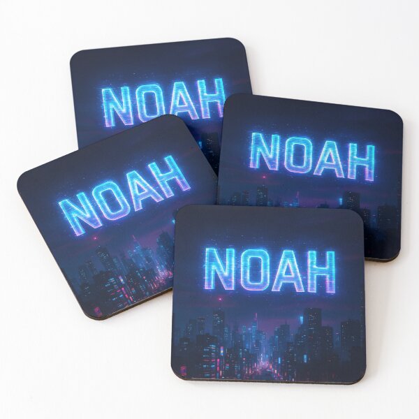 Item preview, Noah Cyberpunk Hologram – Futuristic Glowing Name Over Neon City Skyline designed and sold by VoidBloom Studio.