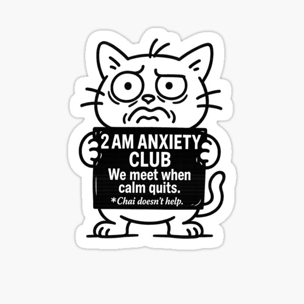 Item preview, 2AM Anxiety Club – Frazzled Cat Design for Midnight Overthinkers & Insomniacs designed and sold by JustMeditateIt.