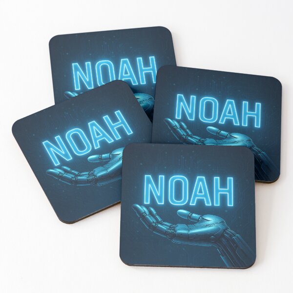 Item preview, Noah Futuristic Tech Art – Robotic Hand Holding Glowing Name Design designed and sold by VoidBloom Studio.