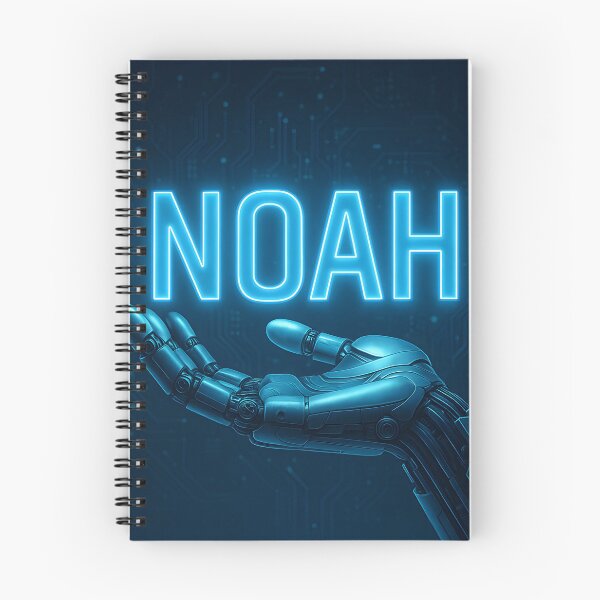 Item preview, Noah Futuristic Tech Art – Robotic Hand Holding Glowing Name Design designed and sold by VoidBloom Studio.