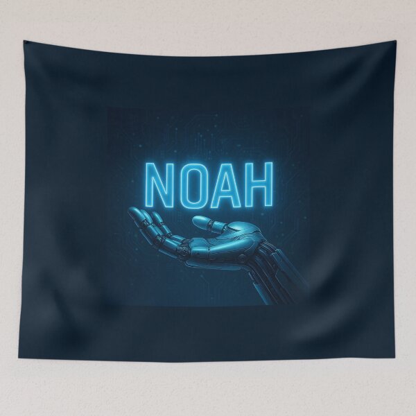 Item preview, Noah Futuristic Tech Art – Robotic Hand Holding Glowing Name Design designed and sold by VoidBloom Studio.