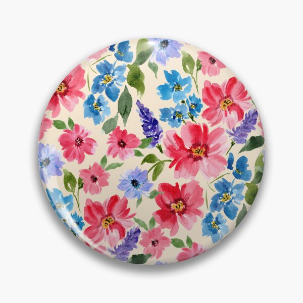 Item preview, Watercolor Red Blue Pink and Purple Vibrant Blooms Neutral Beige designed and sold by JasmineGDesigns.