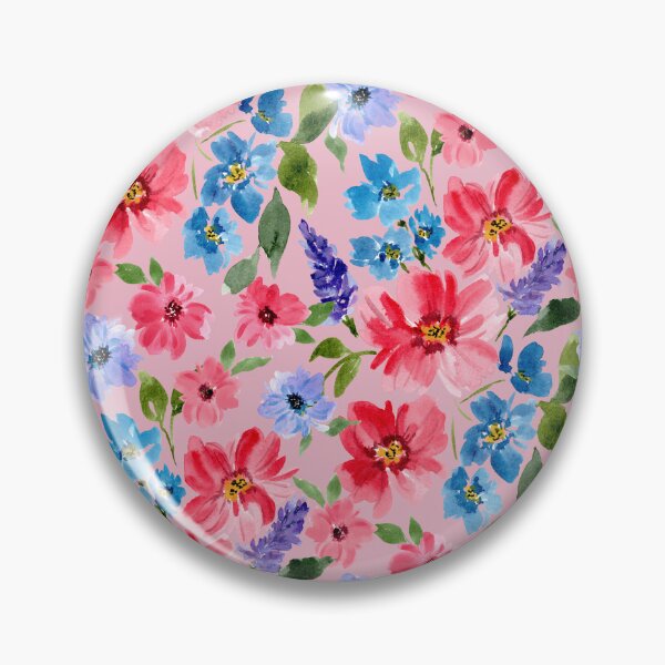 Item preview, Acuarela Rojo Azul Rosa y Morado Flores Vibrantes Vintage Rosa designed and sold by JasmineGDesigns.