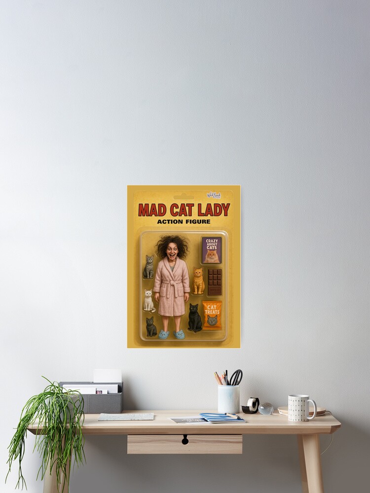 Mad Cat Lady – Action Figure Parody Sticker Design Poster