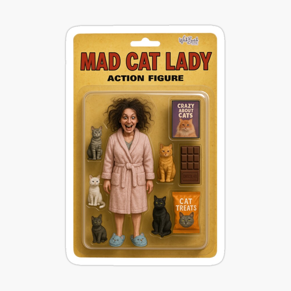 Mad Cat Lady – Action Figure Parody Sticker Design Poster