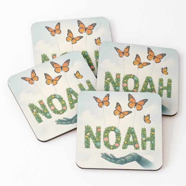 Item preview, Noah Butterfly Garden Art – Whimsical Name Lifted by Butterflies in Spring Sky designed and sold by VoidBloom Studio.