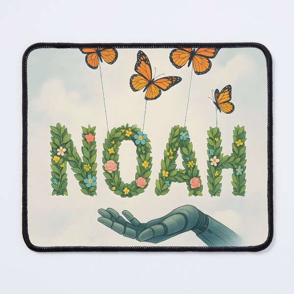Item preview, Noah Butterfly Garden Art – Whimsical Name Lifted by Butterflies in Spring Sky designed and sold by VoidBloom Studio.